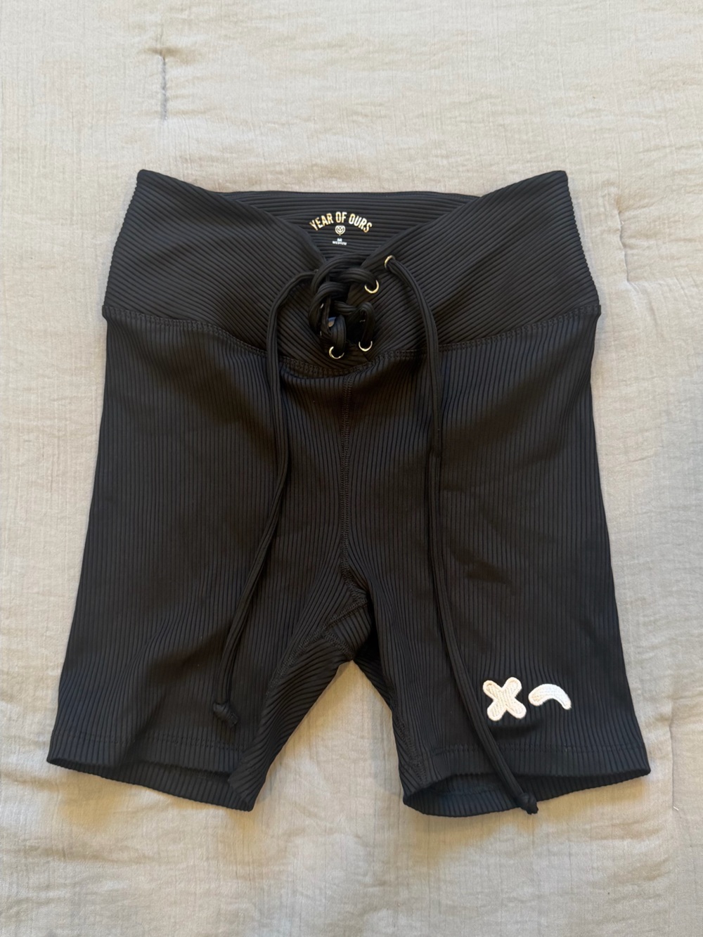 Black Ribbed Drawstring Bike Shorts